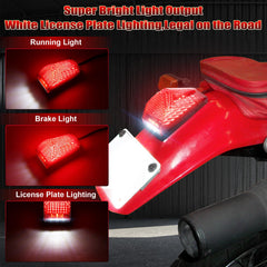 MOVOTOR LED tail light with white license plate illumination for clear plate visibility.