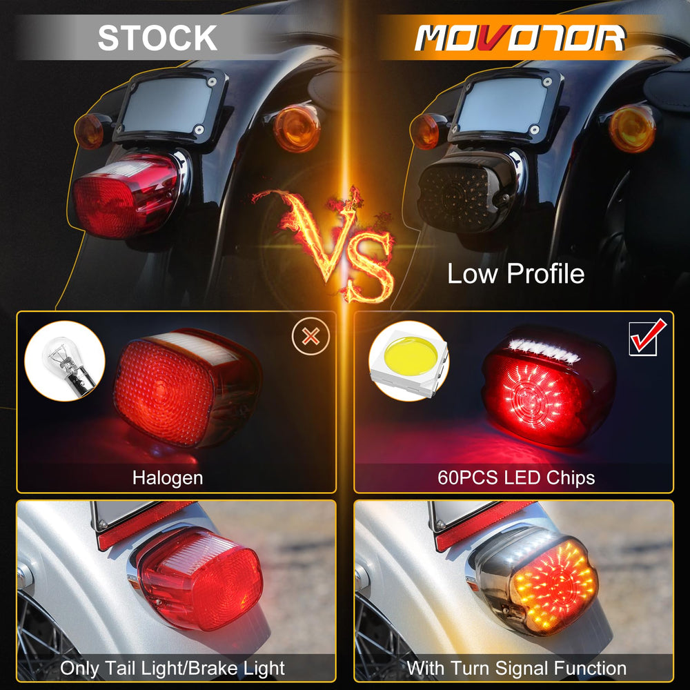 MOVOTOR low profile taillight follows rear fender curve for streamlined styling.