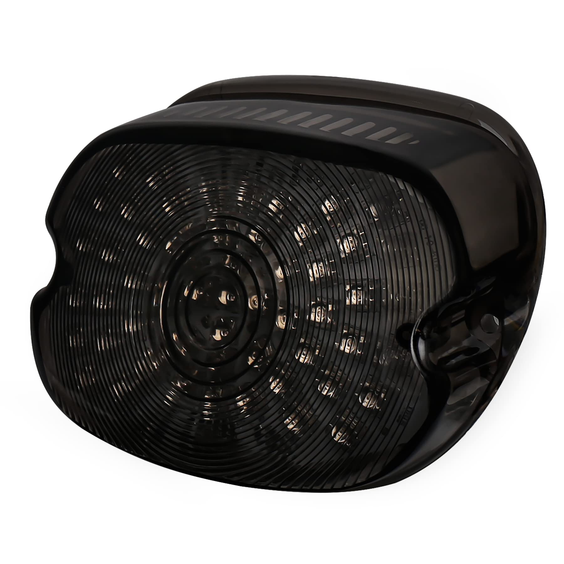 MOVOTOR smoked LED tail light rear view highlights low profile for cleaner Harley fender lines.