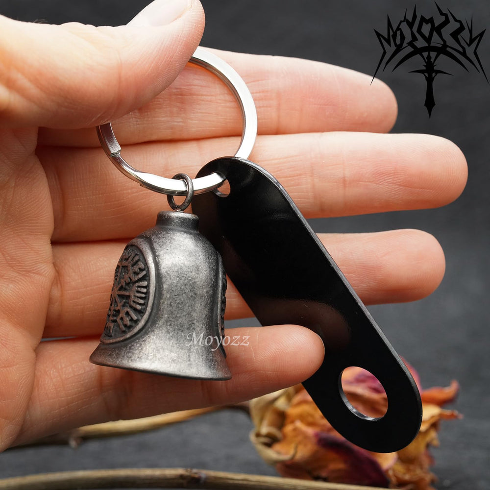 MOYOZZ multi-use bell shown as pendant or backpack charm for daily life.
