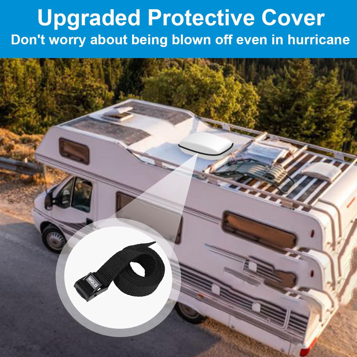 MQLD RV AC cover bottom drawstring seals in place during travel
