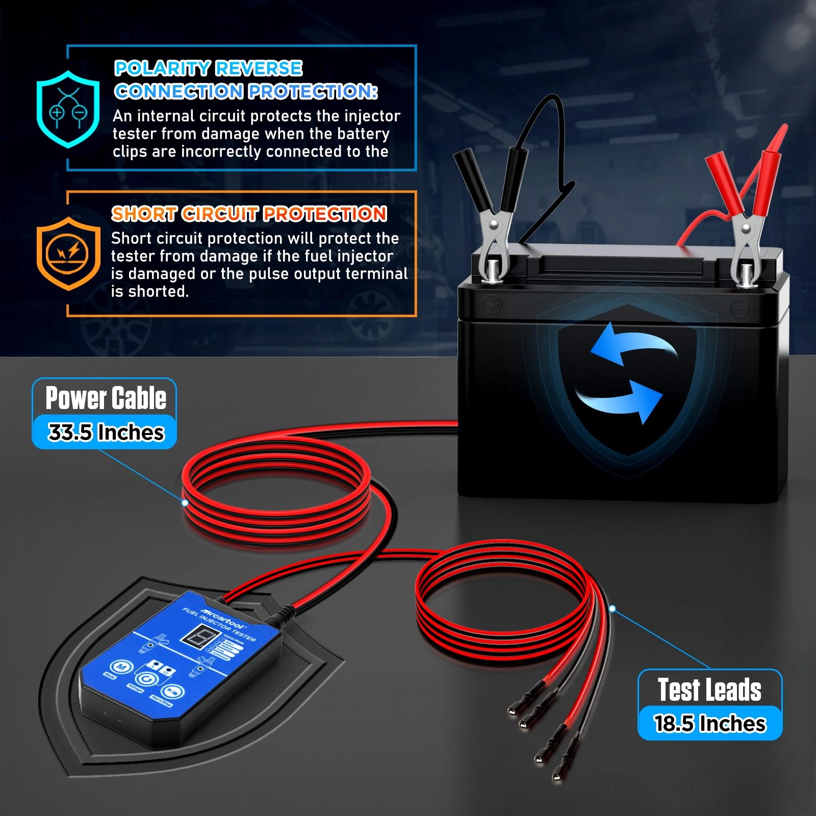 MR CARTOOL LCD display provides clear mode readouts for testing.