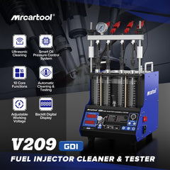 MR CARTOOL V209 digital display showing testing data