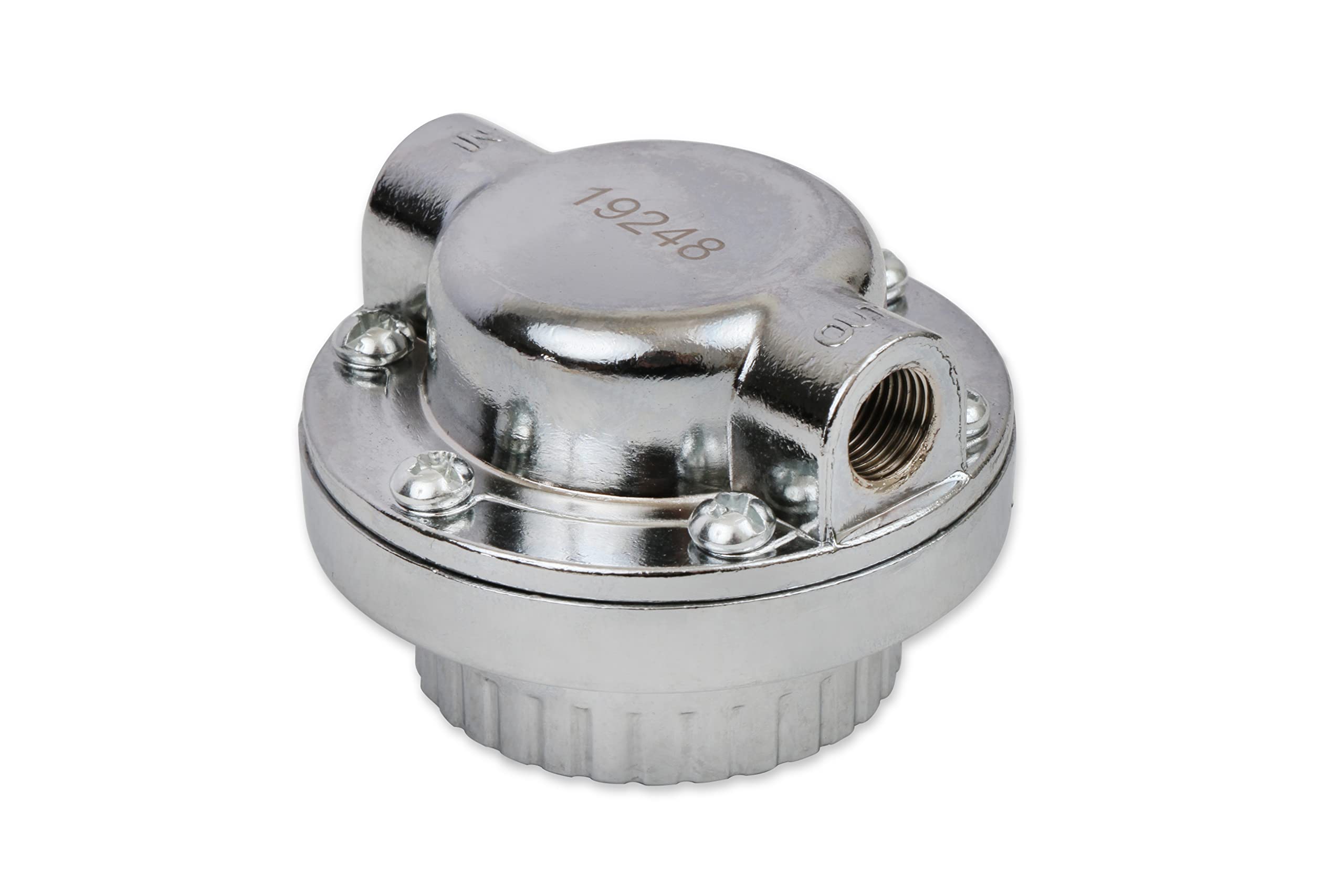 Mr. Gasket 9710 chrome regulator installed in engine bay for fuel system fitment.