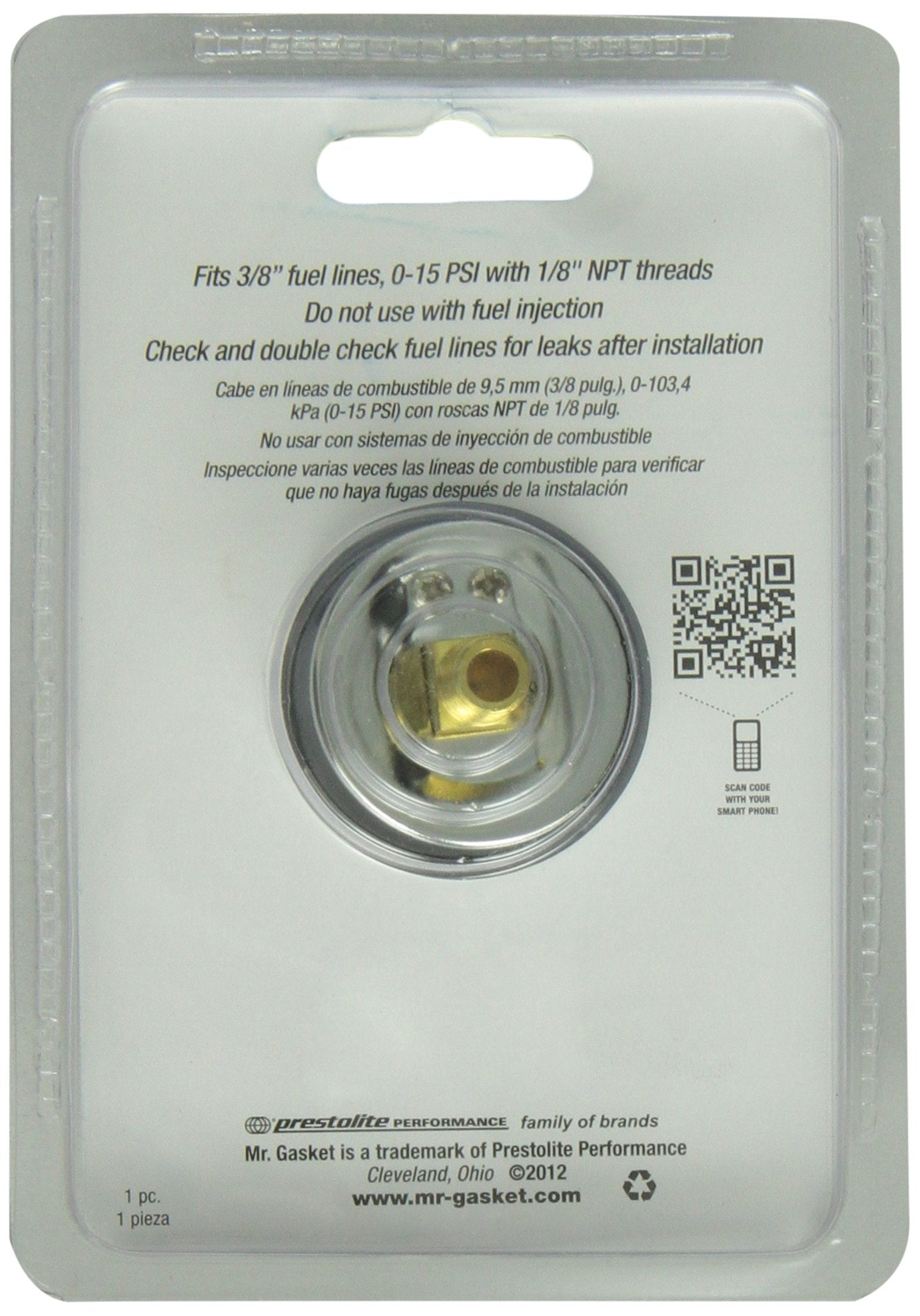 Mr. Gasket gauge fits 1/8-NPT ports for flexible installation.