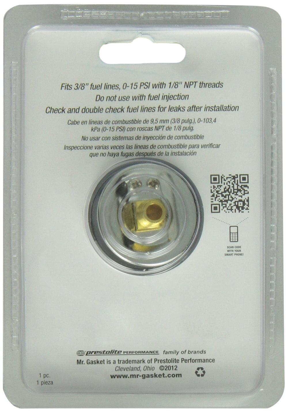 Mr. Gasket gauge fits 1/8-NPT ports for flexible installation.