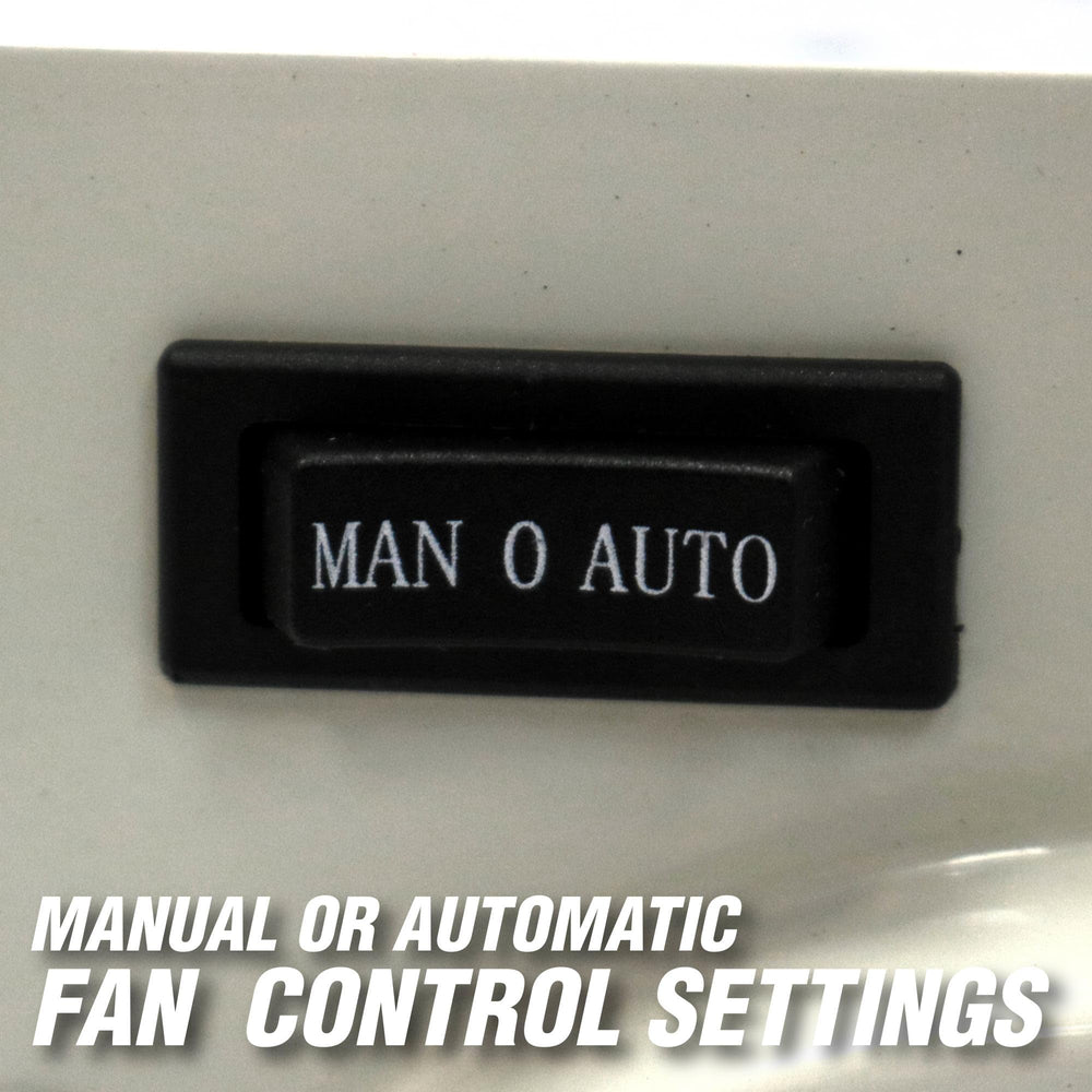 Mr. Heater vent-free blower kit connected to power outlet for reliable air circulation.