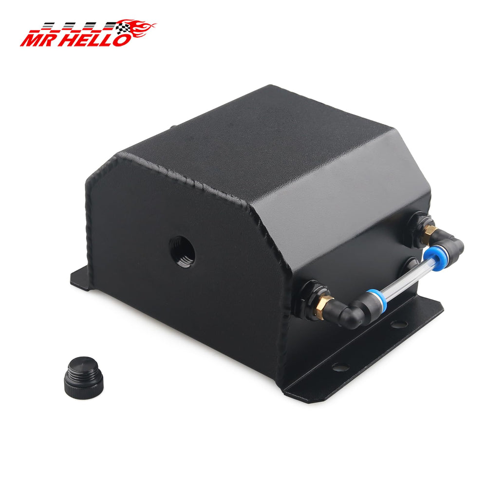 MR HELLO universal overflow tank installed on Foxbody Mustang demonstrates universal fit.