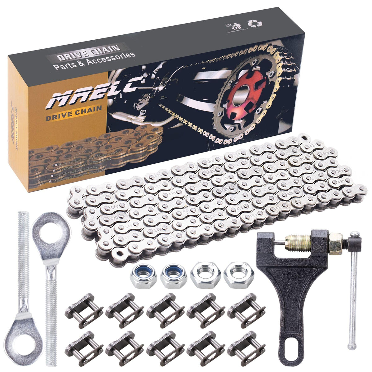 MRELC 420 chain with 132 links for ATVs and dirt bikes, ideal power transfer