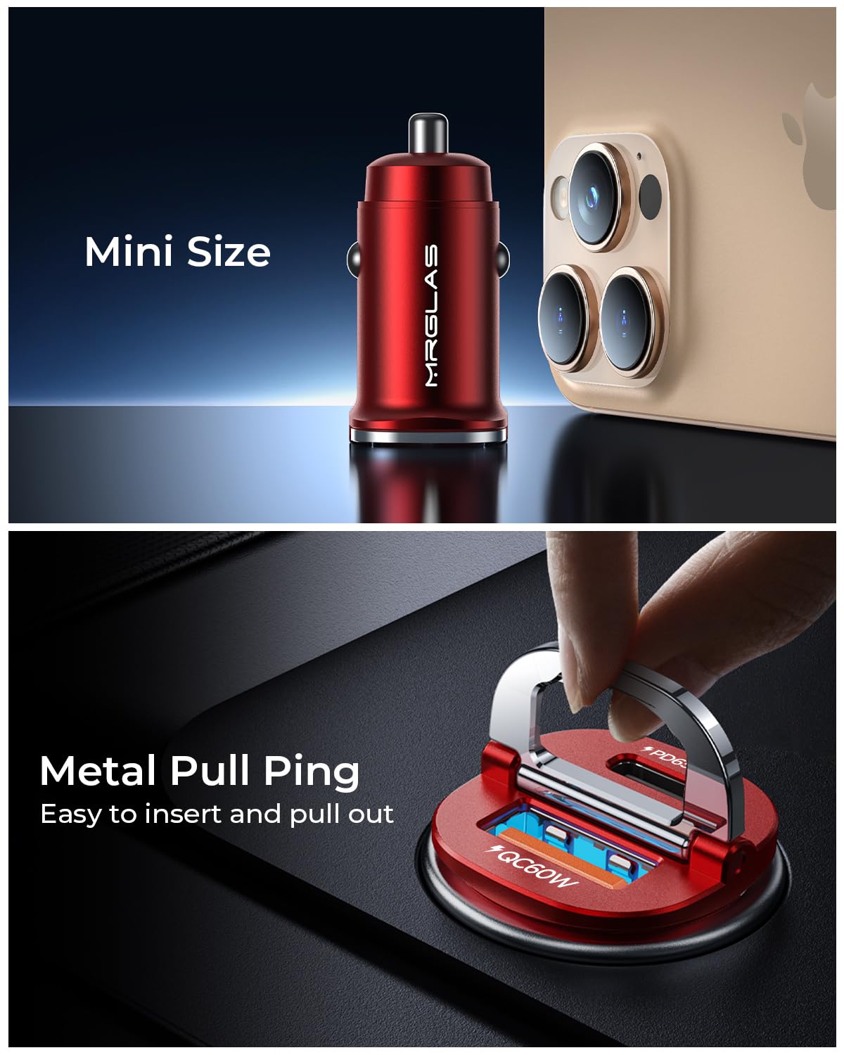 MRGLAS QC60W USB-A port supports rapid charging for other devices.