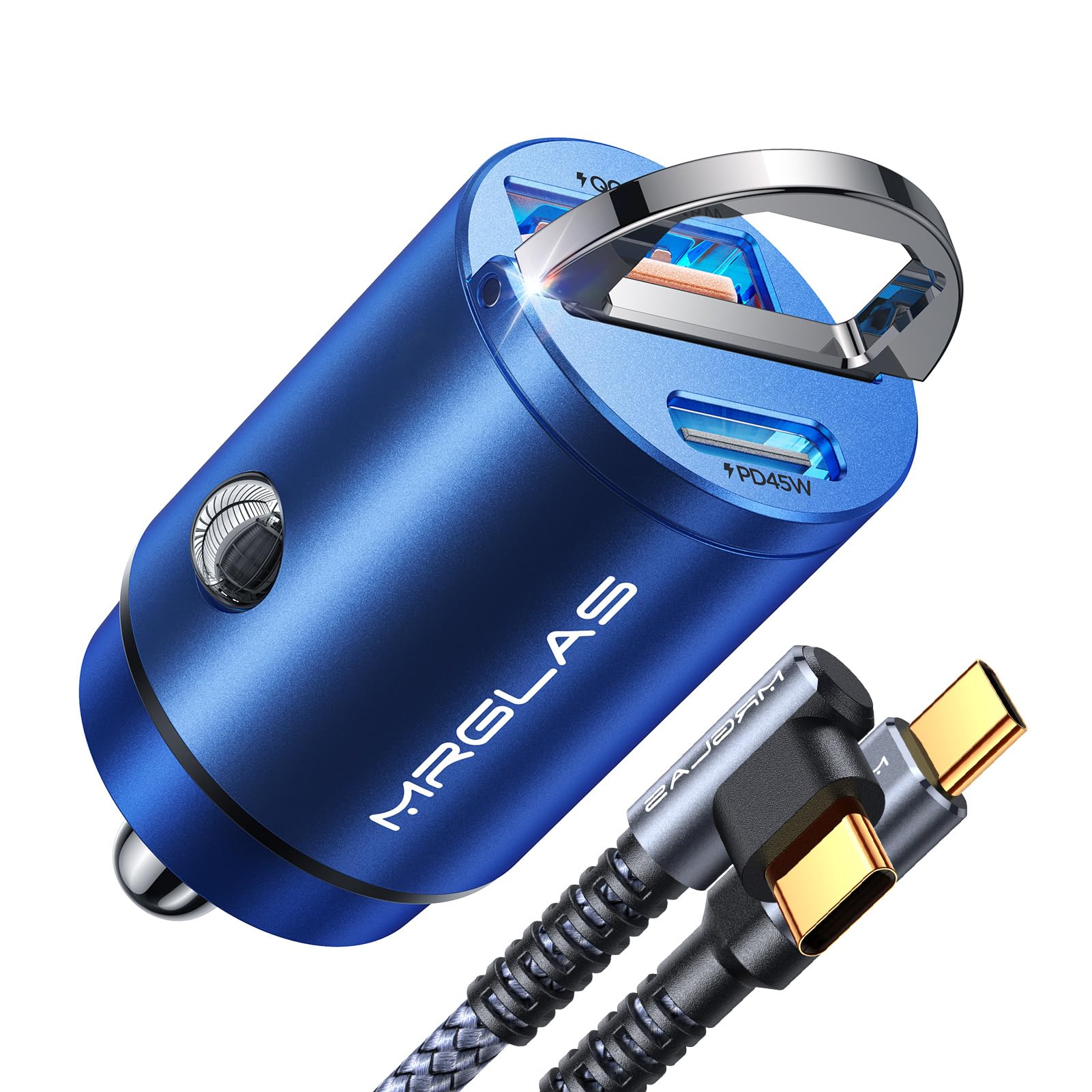 MRGLAS 90W car charger compact fit powers devices on the go.