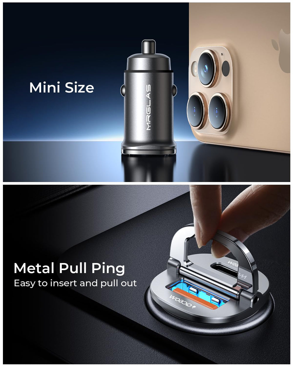 MRGLAS pull-ring design closeup showing easy unplugging after long drives.
