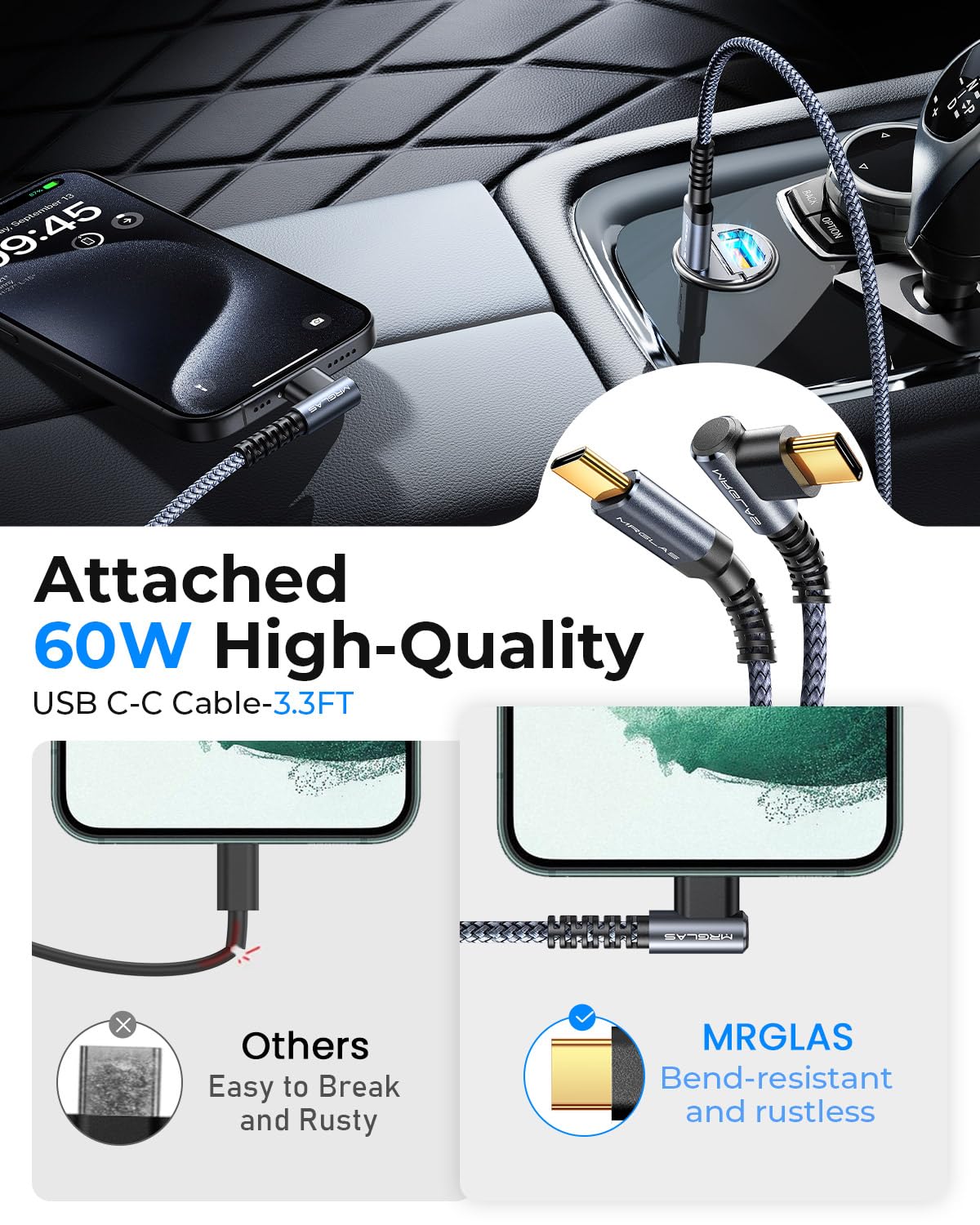 Pull ring eases unplugging from the car's cigarette lighter.