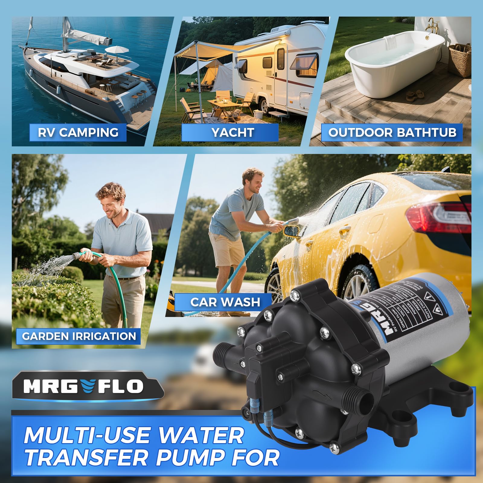 MRGVFLO upgraded 12V RV water pump compact design fits tight spaces on board.