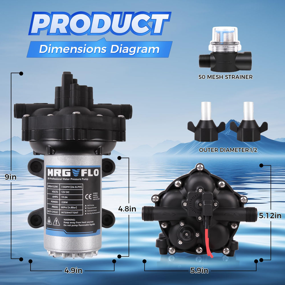 MRGVFLO upgraded 12V RV water pump marine use setup for boats and caravans.
