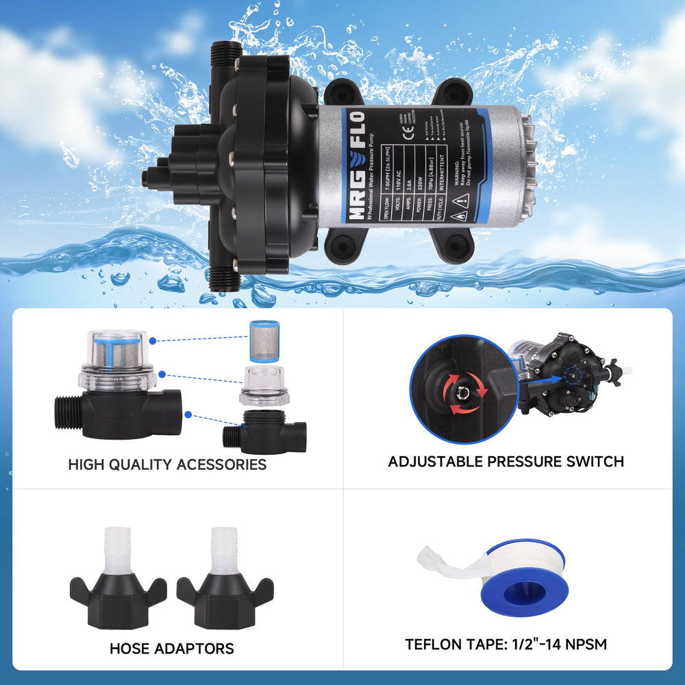 MRGVFLO upgraded 12V RV water pump quiet operation reduces ambient noise.
