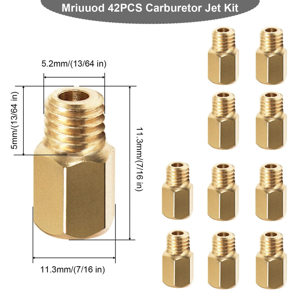 Mriuuod TM pilot jets 30 for precise idle control.
