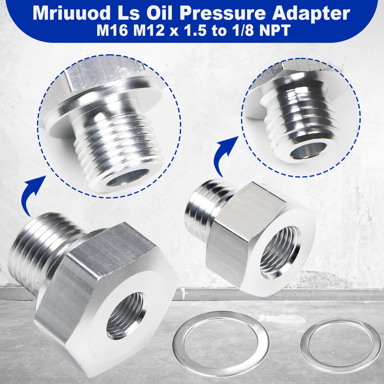 Close-up of Mriuuod LS adapter threads M16-M12 to 1/8 NPT