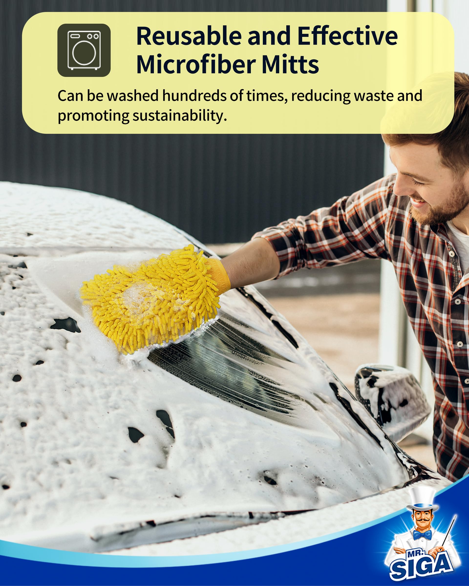 MR.SIGA double sided mitt helps suds clean surfaces quickly