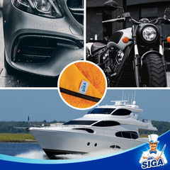 MR.SIGA lint-free towel leaves no streaks during drying on automotive surfaces.
