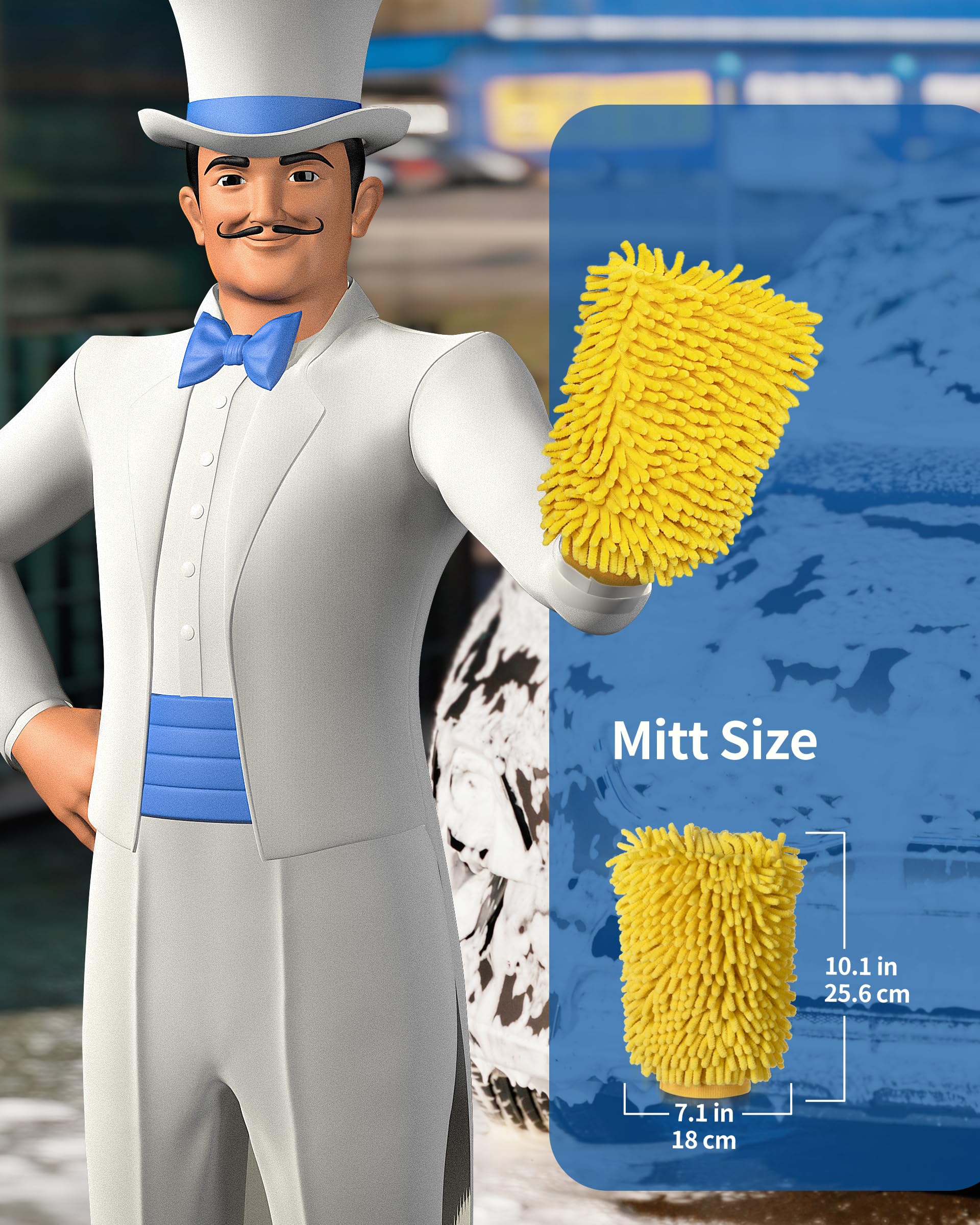 MR.SIGA premium microfiber chenille mitt yellow side lifting grime safely