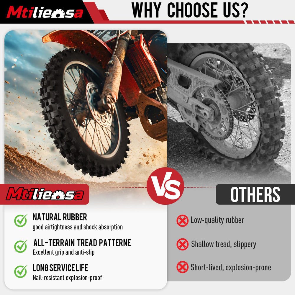 Mtilieosa package contents include tire, inner tube, caps, cores, and tool.