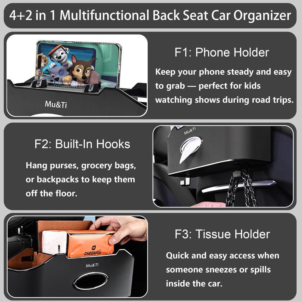 Mu&Ti back seat organizer phone stand enables hands-free navigation on road trips.