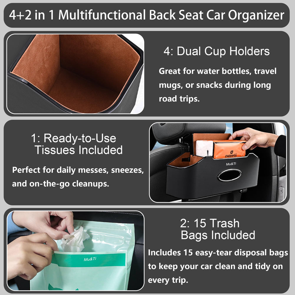 Mu&Ti back seat organizer two storage hooks reduce clutter and secure items.