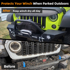 MUAKIOY winch cover waterproof coating shields a winch from rain and dust.