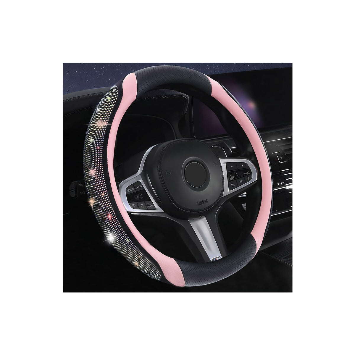 Muamos Bling steering wheel cover with diamond crystals for pink luxury style
