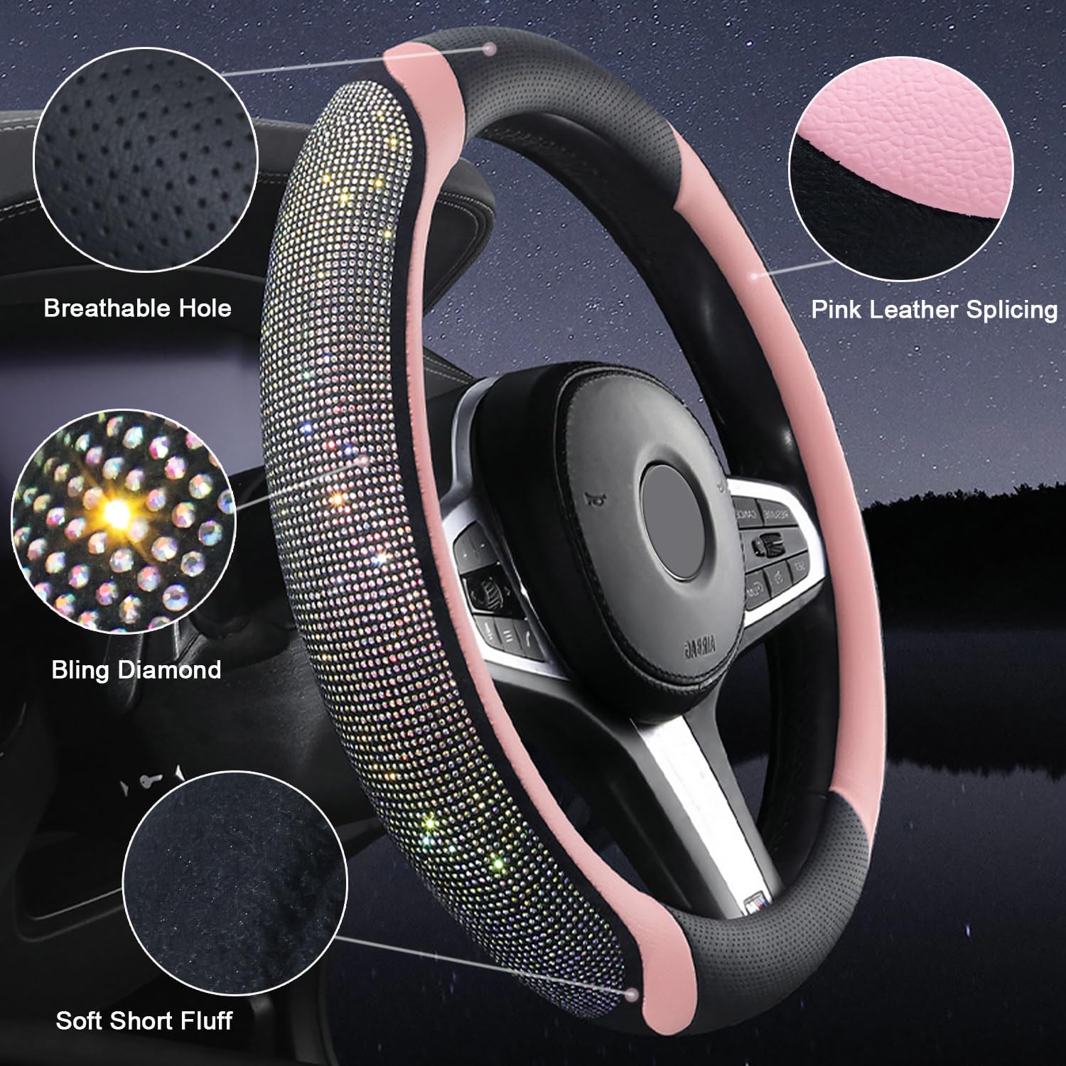 Muamos soft breathable leather steering wheel cover for comfort