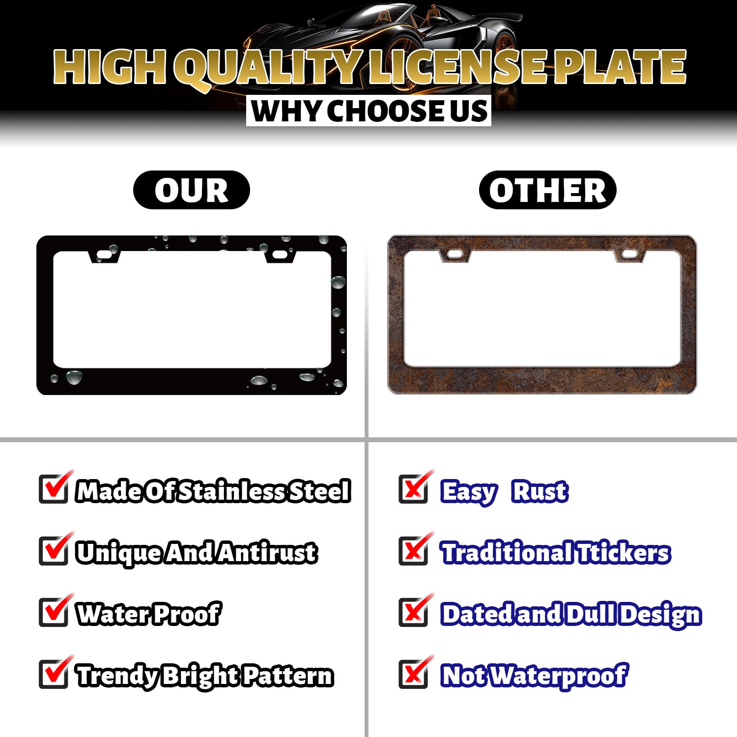 MUAWUOIK License plate frame inner clip design reduces rattling