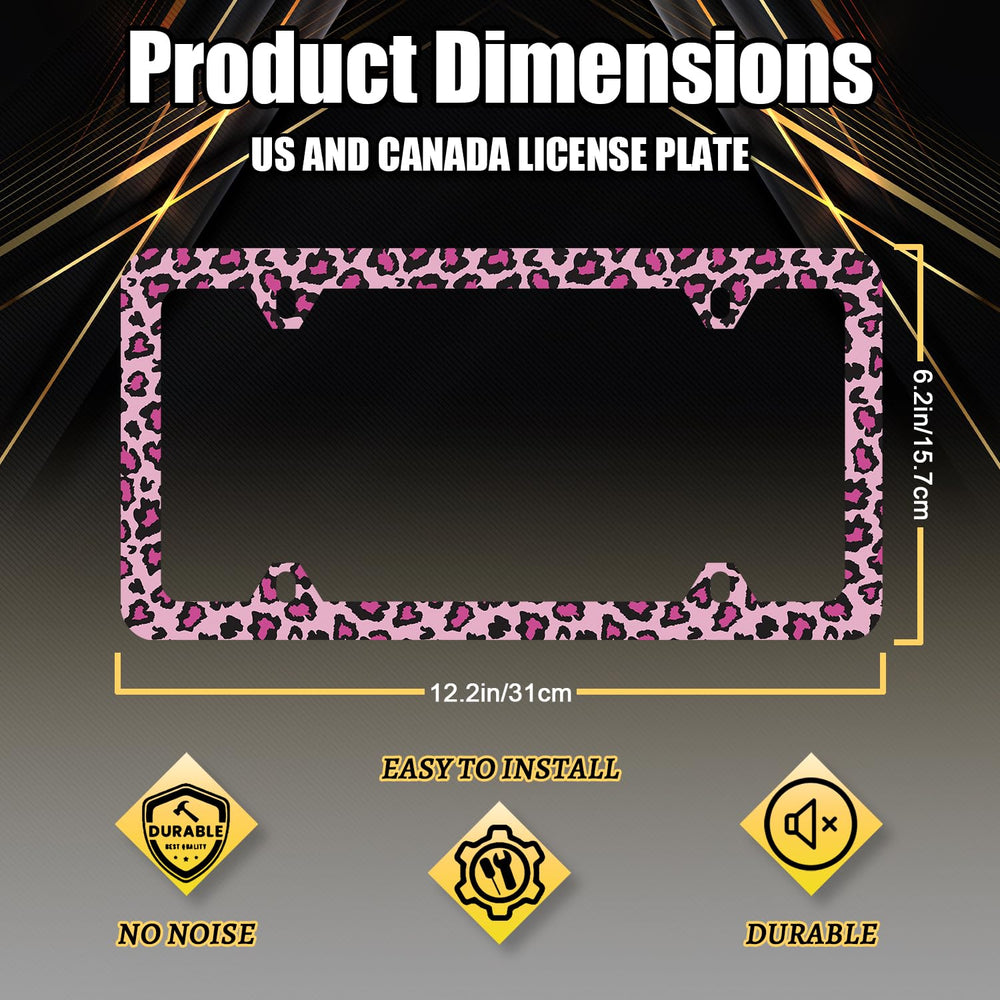Pink leopard license frame design adds personality while staying compatible with standard US plates