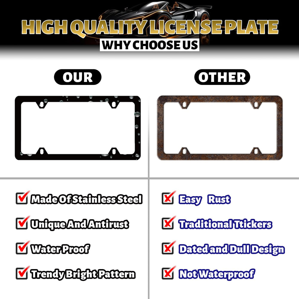 Stainless steel license frame combines durability with eye-catching color for daily driving