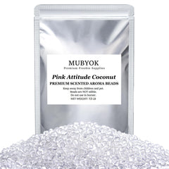 MUBYOK Pink Attitude Coconut aroma beads in a sealed bag for long-lasting fragrance.