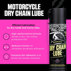 Muc-Off Dry Chain Lube bottle angled showing easy application on dry-weather chains.