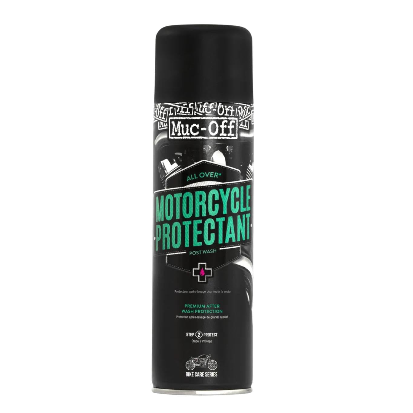 Muc-Off Motorcycle Protectant bottle applied to bodywork after washing for rust protection