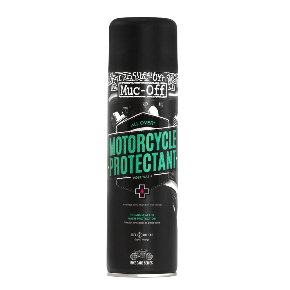 Muc-Off Motorcycle Protectant bottle applied to bodywork after washing for rust protection