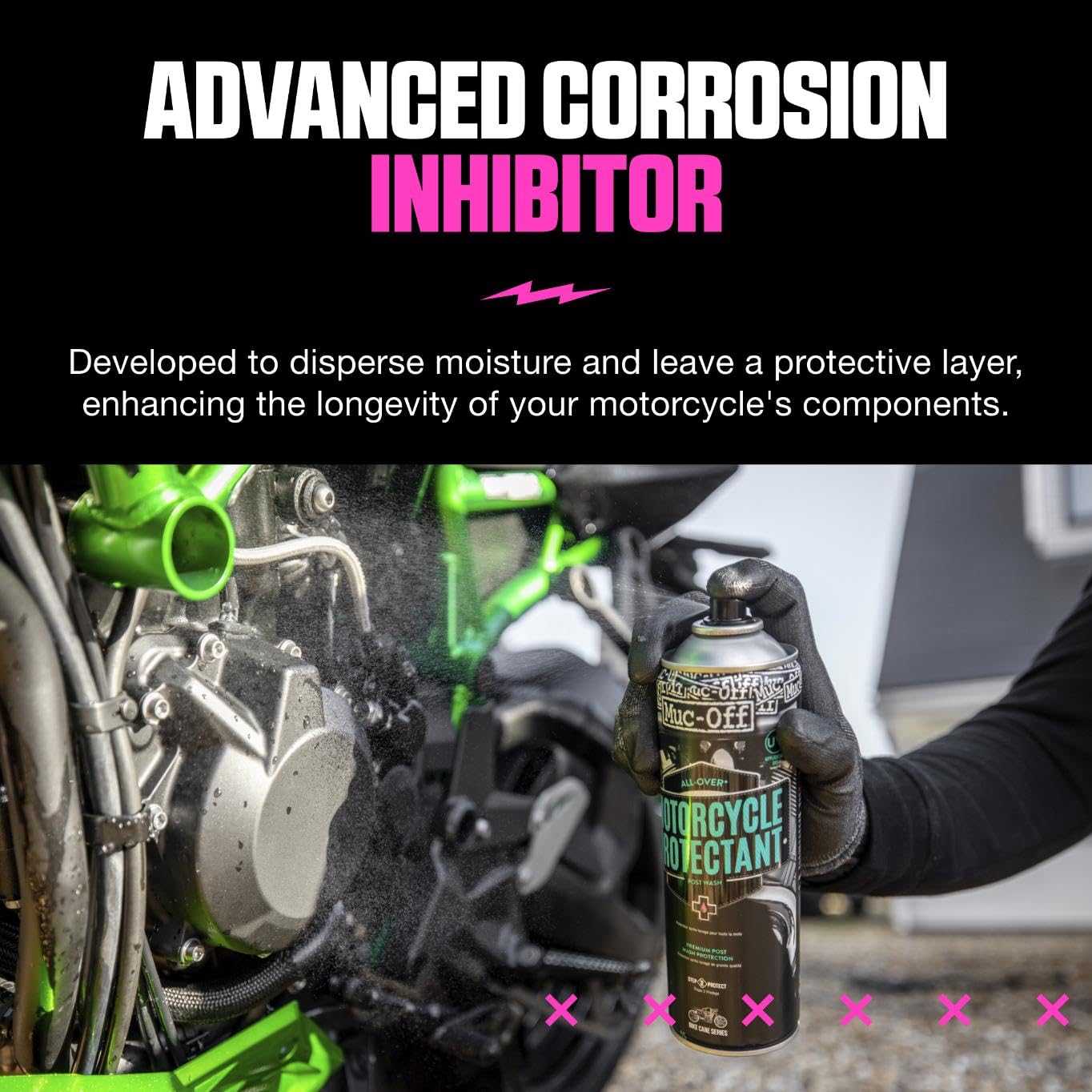 Muc-Off Protectant coats plastics for a dirt-repellent finish on a bike