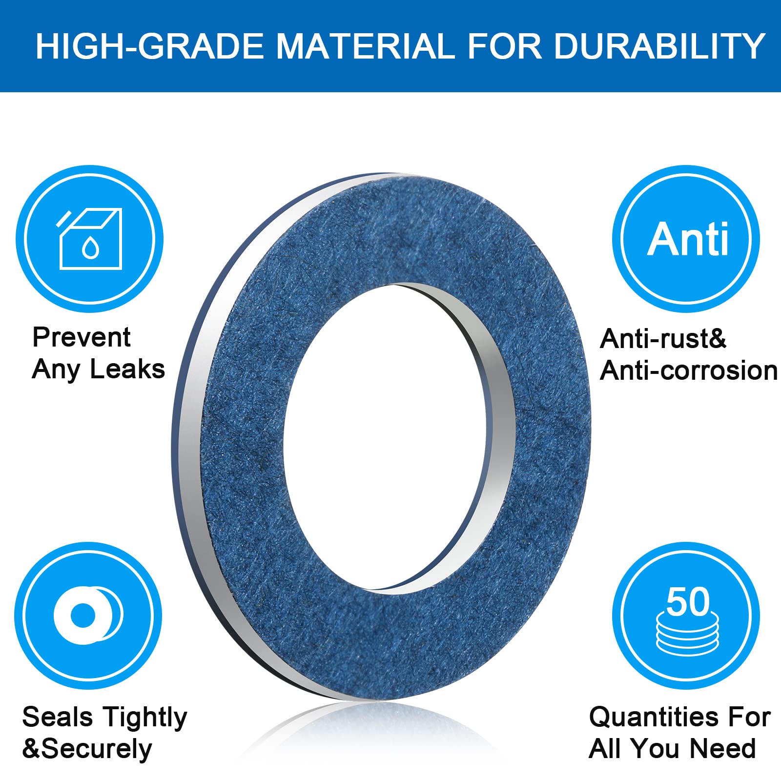 Mudder 100-piece blue washer pack for oil changes and maintenance.