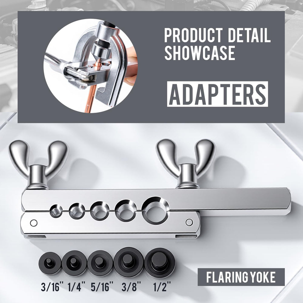 Muelnmey flaring tool supports single and double flares for leak-proof lines.