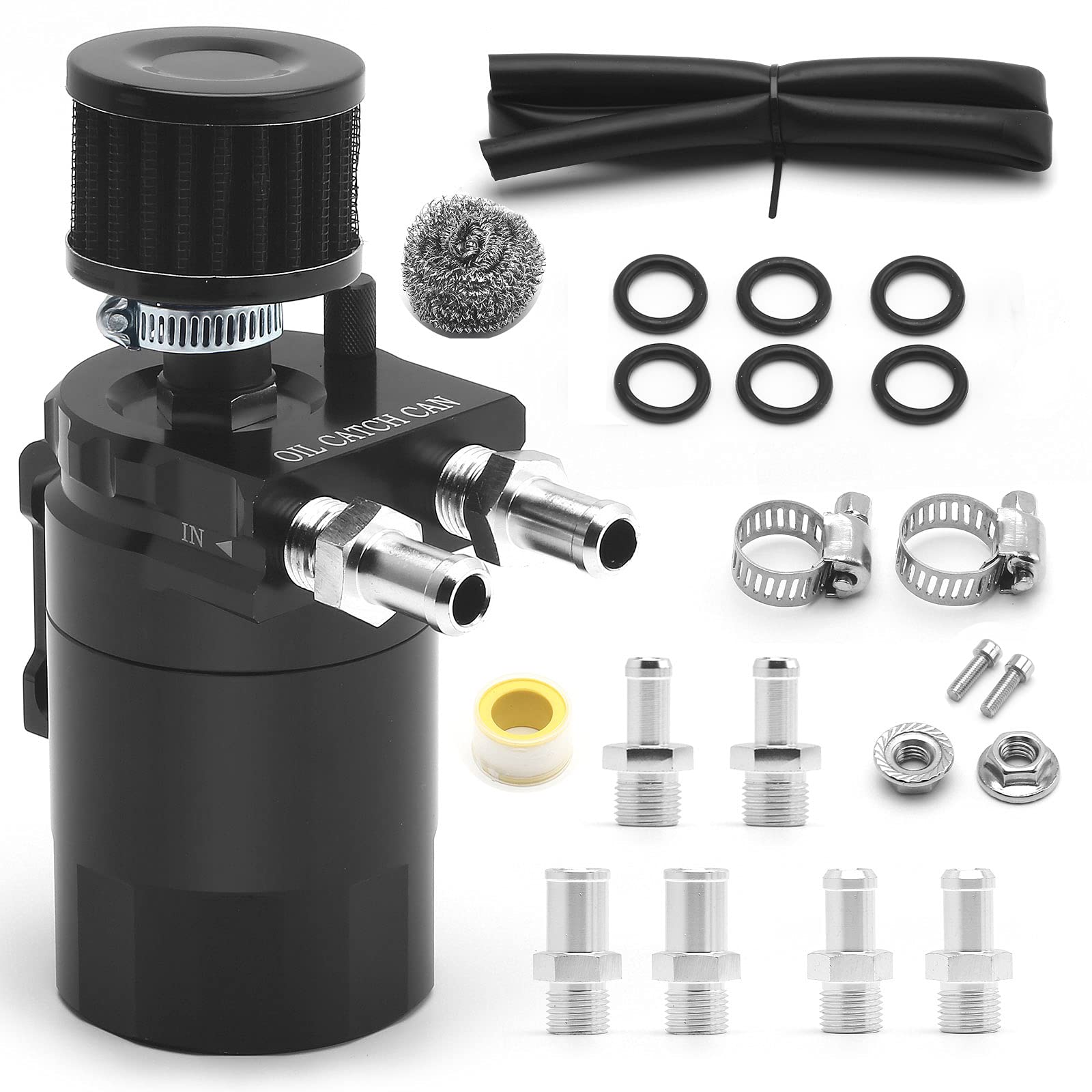 Muge Racing 400ml oil catch can kit captures oil vapor to reduce buildup.