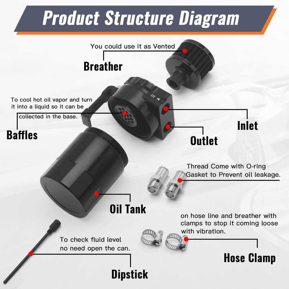 Muge Racing baffled aluminum reservoir 400ml helps keep intake clean.