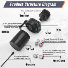 Muge Racing baffled aluminum reservoir 400ml helps keep intake clean.