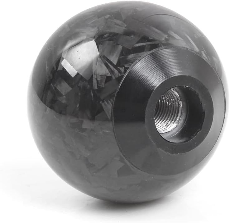 Muge Racing forged carbon fiber shift knob sphere closeup highlights premium weave and tactile grip