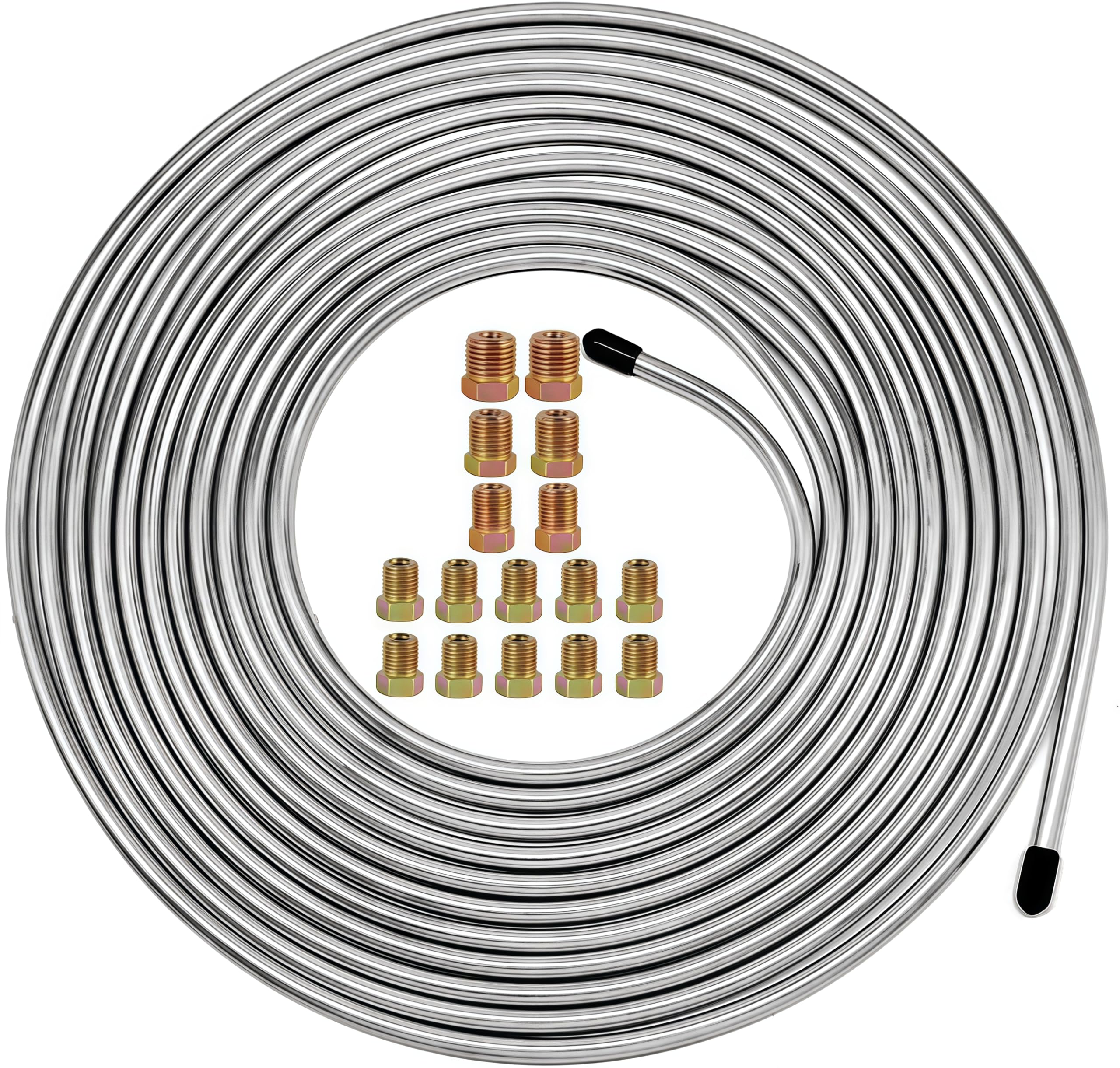 MuHize brake line kit 25ft with 16 fittings, ready for precise vehicle installation.