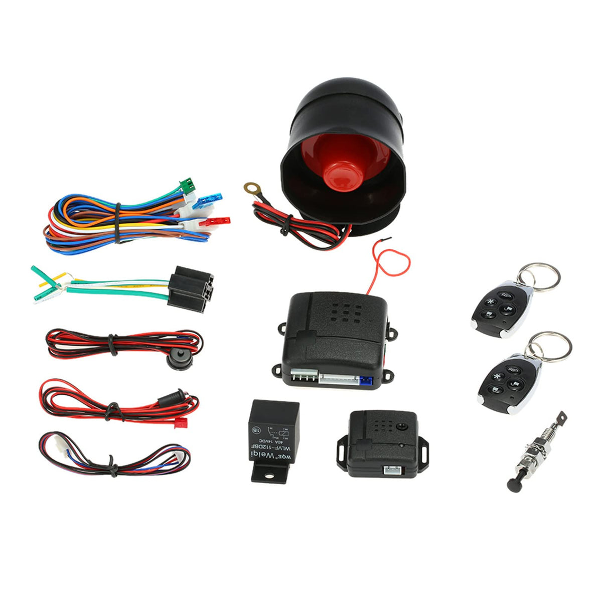 Mulcort universal 12V car alarm main unit for enhanced security and easy installation.