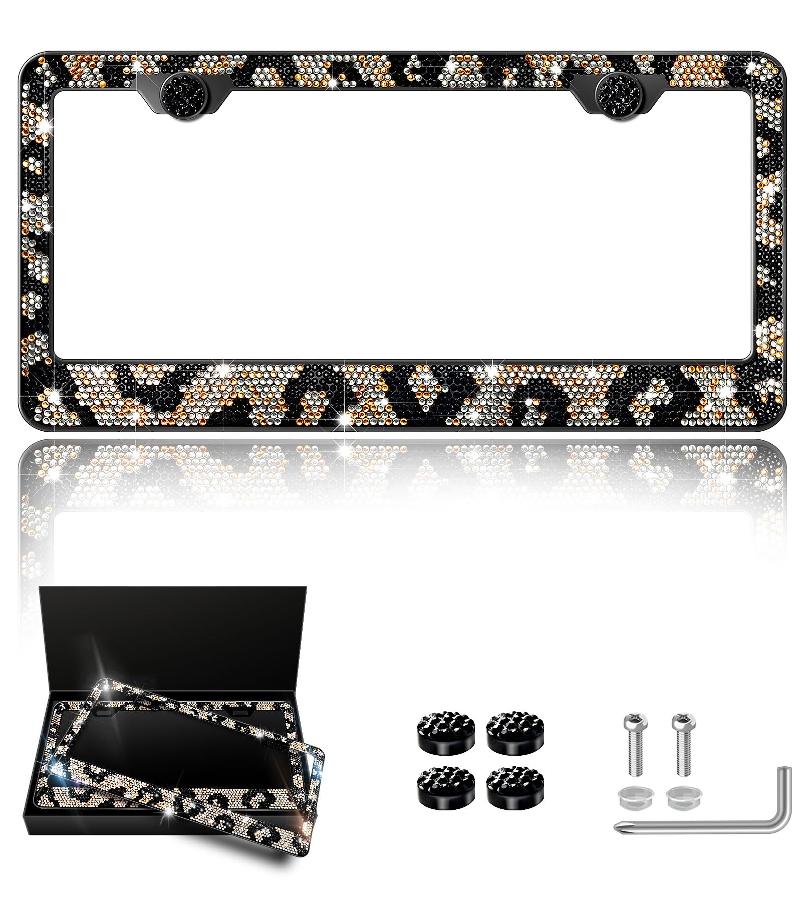 Mulixis leopard bedazzled frame front view with sparkling rhinestones