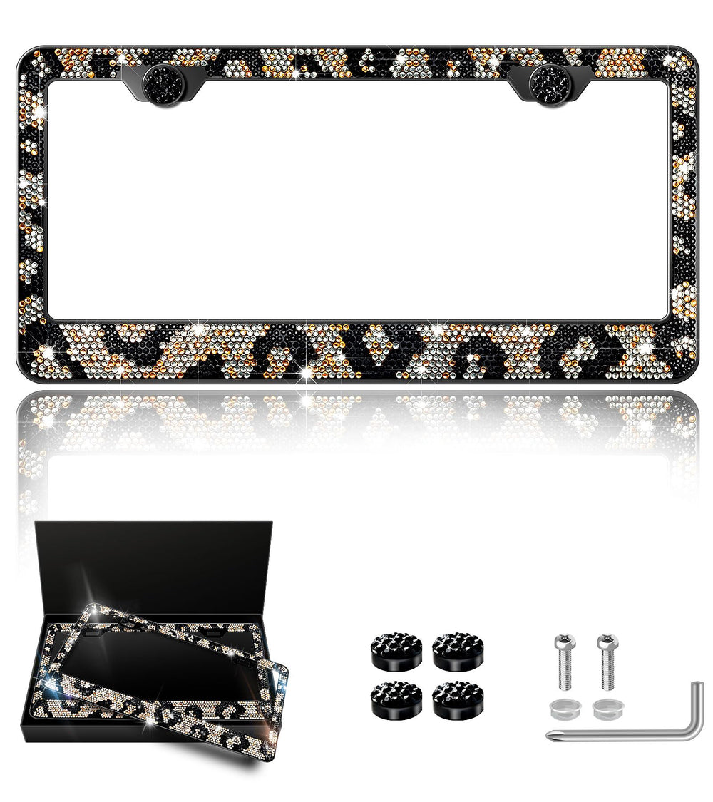 Mulixis leopard bedazzled frame front view with sparkling rhinestones