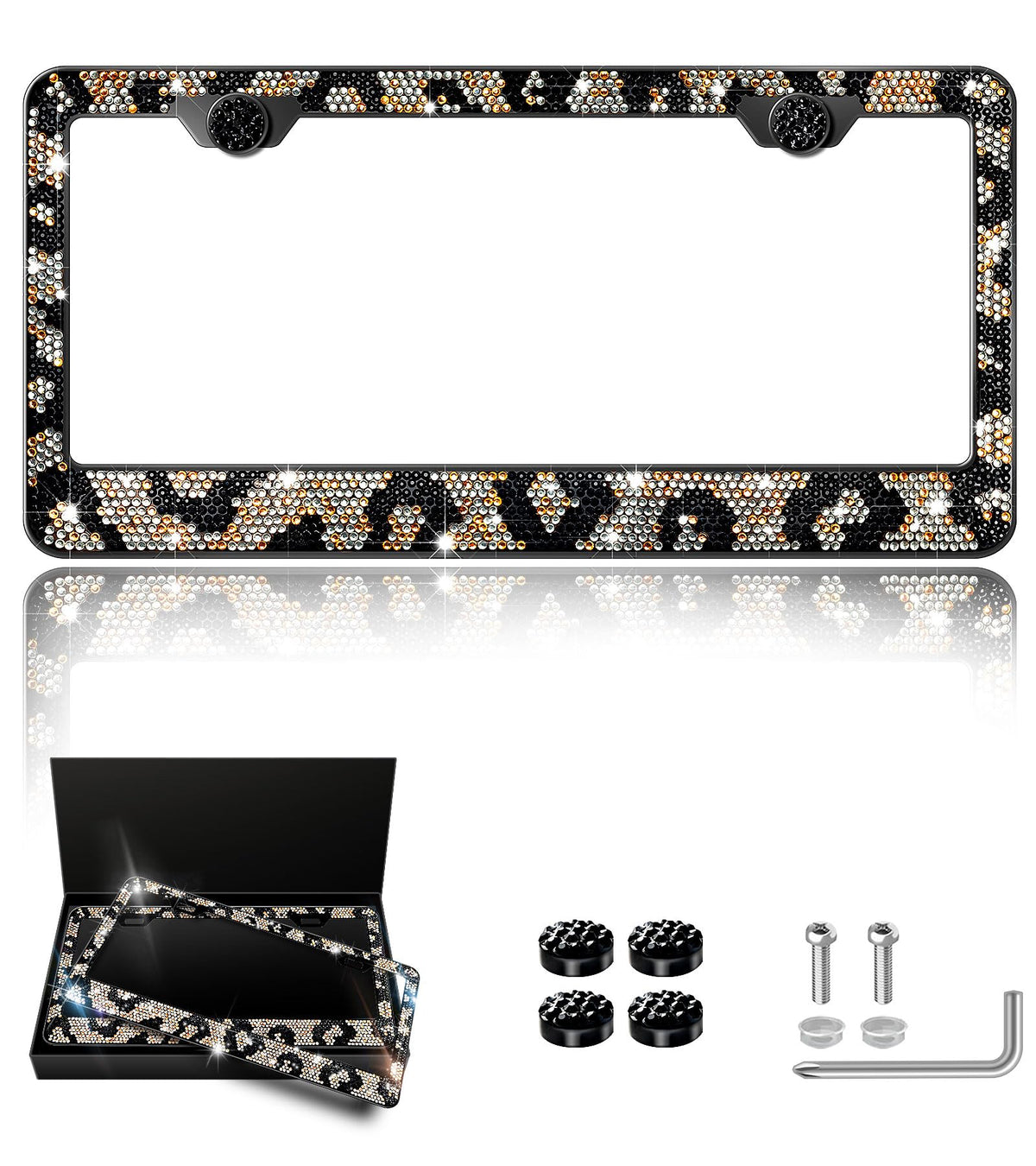 Mulixis leopard bedazzled frame front view with sparkling rhinestones